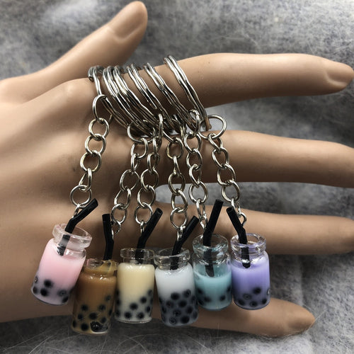 New Women/Men's Fashion Handmade Pearl milk tea coffee cup Key Chains Key Rings Alloy Charms Gifts  Wholesale