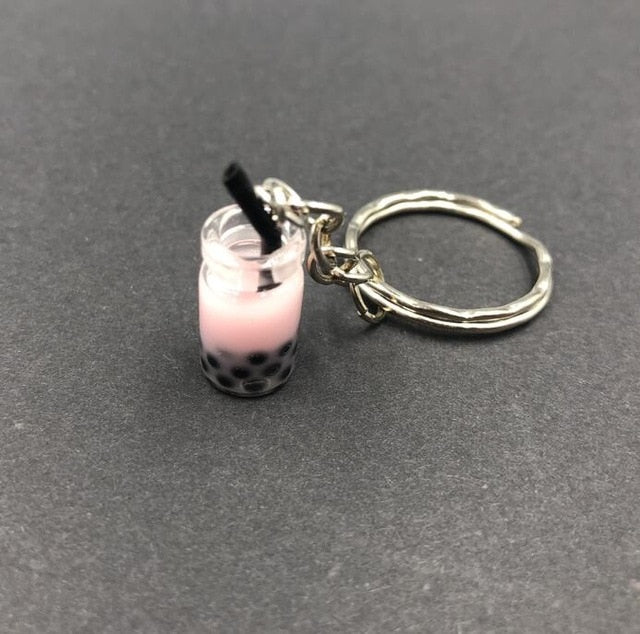 New Women/Men's Fashion Handmade Pearl milk tea coffee cup Key Chains Key Rings Alloy Charms Gifts  Wholesale